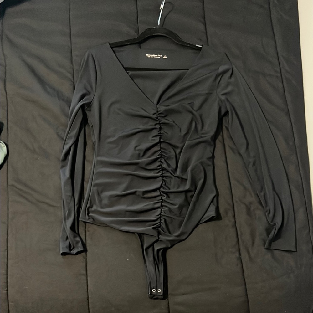 Black Long Sleeve Ruched Bodysuit